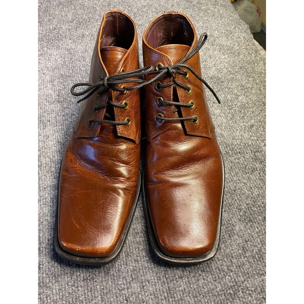 Michele Olivier Ankle Chukka Shoes Mens Size 10 Brown Leather Block Heel Lace Up